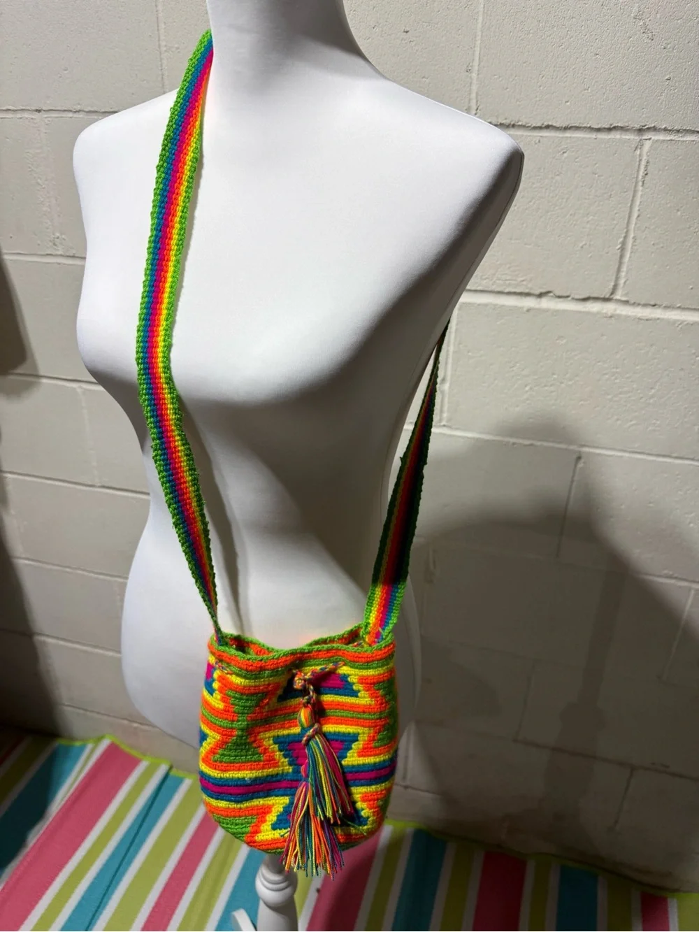 Handwoven Rainbow Crossbody Bucket Bag - Multicolor